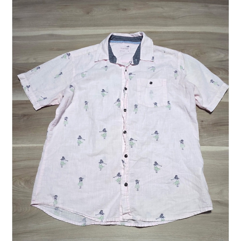 Sovereign Code Button Down Mens M‎ Pink Hula Girl Print Club House Short Sleeve